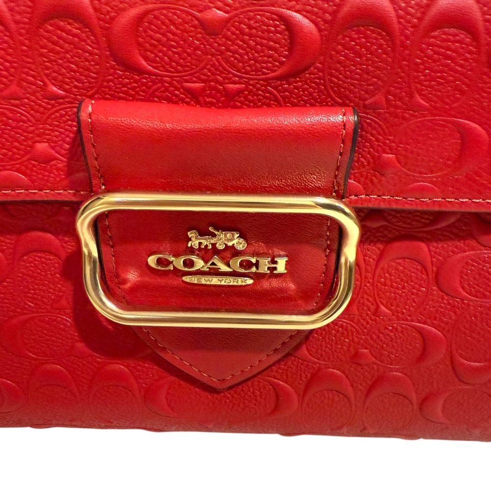 Coach Morgan Top handle Red Embossed Satchel with crossbody strap. NWT - Picture 6 of 13
